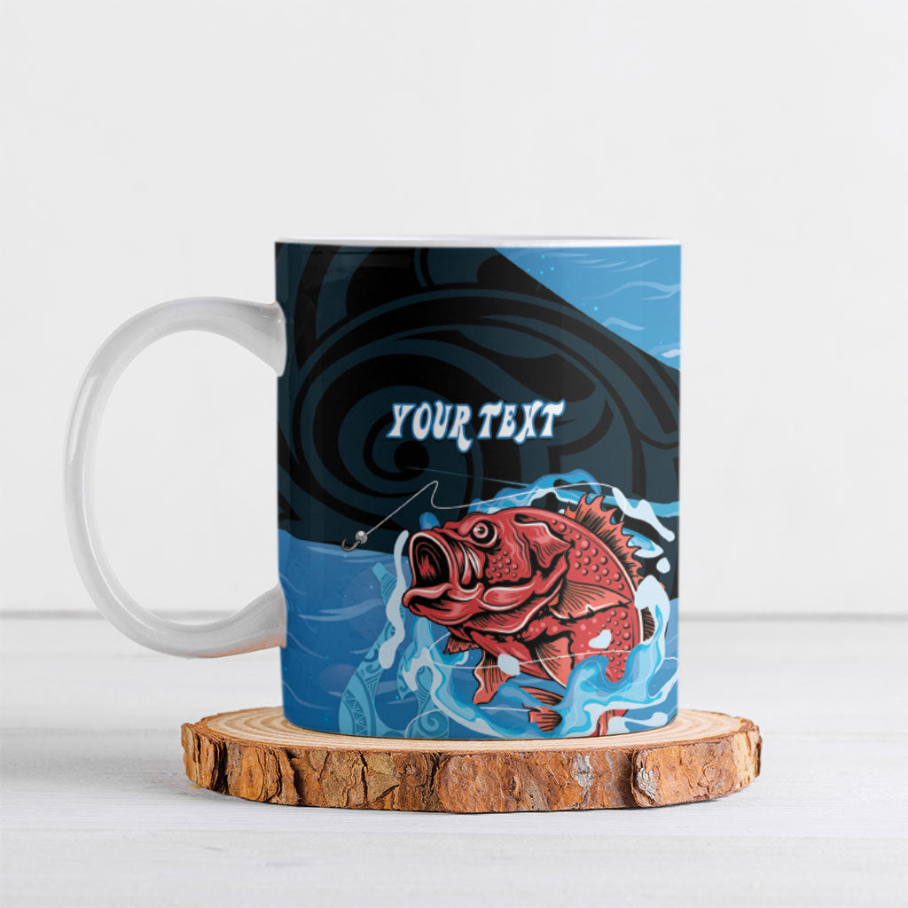 Personalised Snapper Fishing New Zealand Ceramic Mug Tamure Fish Hook Maori Pattern LT22 Blue - Polynesian Pride