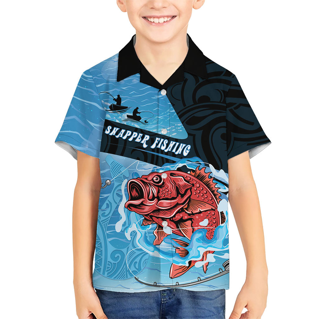 Personalised Snapper Fishing New Zealand Kid Hawaiian Shirt Tamure Fish Hook Maori Pattern