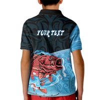 Personalised Snapper Fishing New Zealand Kid Polo Shirt Tamure Fish Hook Maori Pattern LT22 - Polynesian Pride
