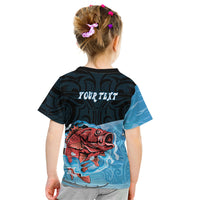 Personalised Snapper Fishing New Zealand Kid T Shirt Tamure Fish Hook Maori Pattern LT22 - Polynesian Pride