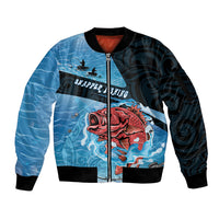 Personalised Snapper Fishing New Zealand Sleeve Zip Bomber Jacket Tamure Fish Hook Maori Pattern LT22 Unisex Blue - Polynesian Pride