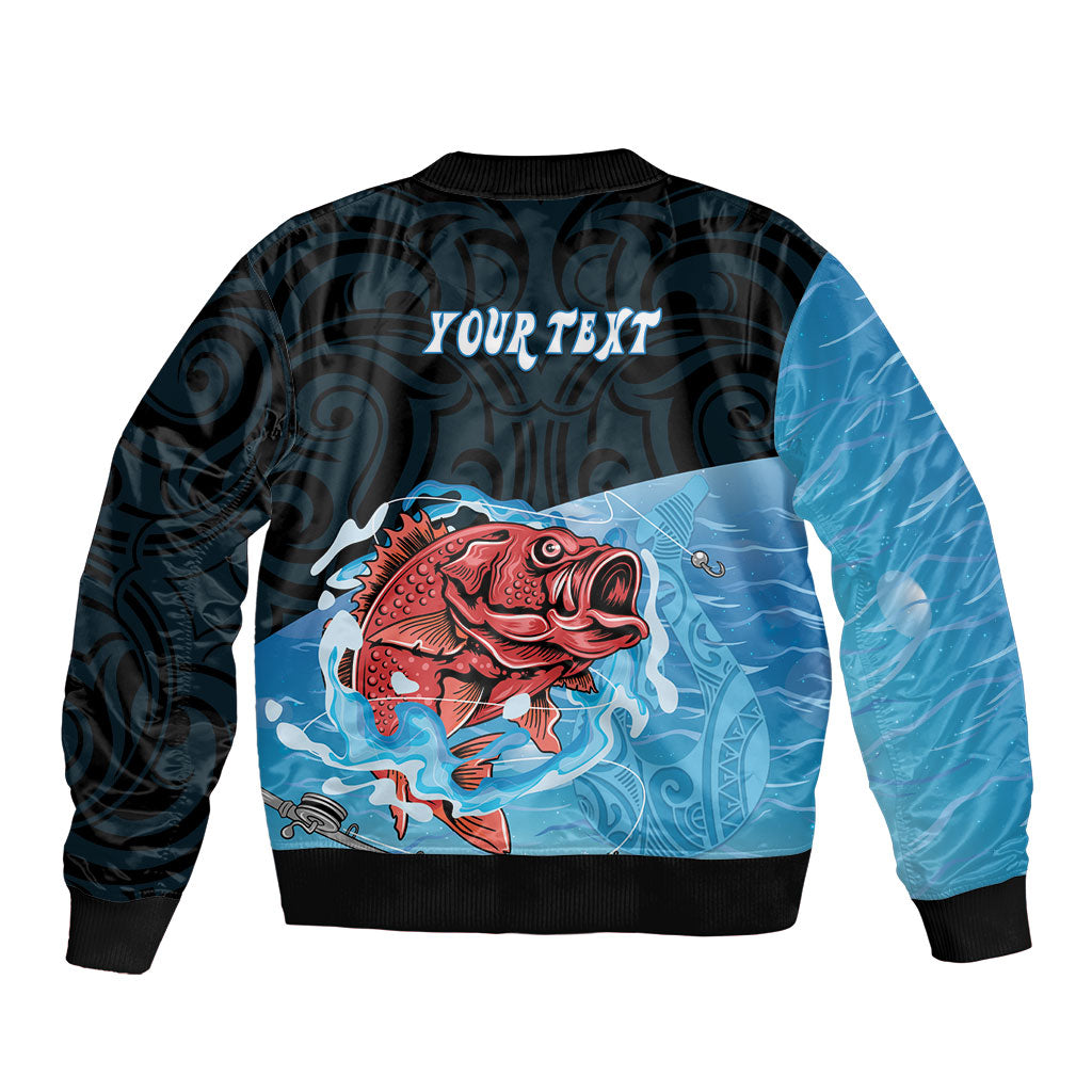 Personalised Snapper Fishing New Zealand Sleeve Zip Bomber Jacket Tamure Fish Hook Maori Pattern LT22 - Polynesian Pride