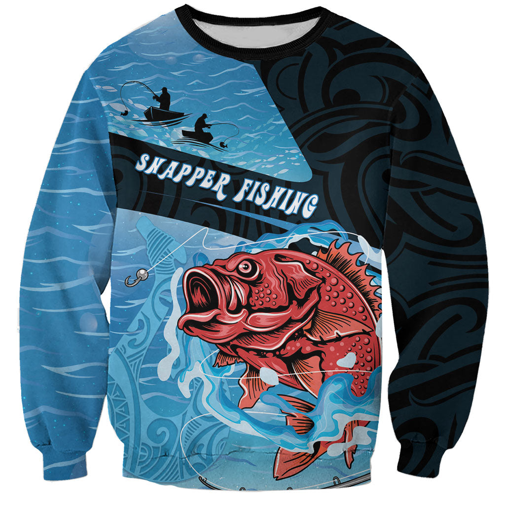 Personalised Snapper Fishing New Zealand Sweatshirt Tamure Fish Hook Maori Pattern LT22 Unisex Blue - Polynesian Pride