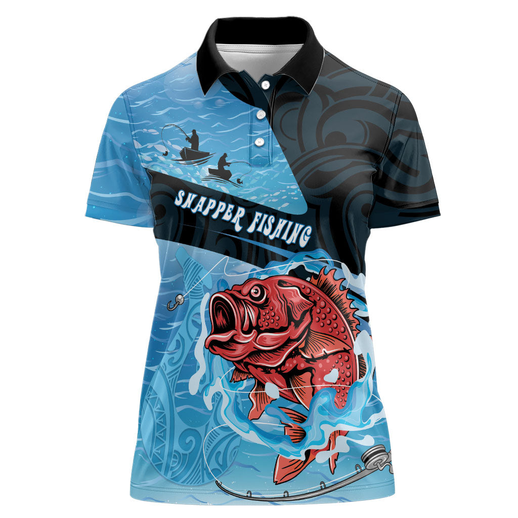 Personalised Snapper Fishing New Zealand Women Polo Shirt Tamure Fish Hook Maori Pattern