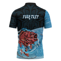 Personalised Snapper Fishing New Zealand Zipper Polo Shirt Tamure Fish Hook Maori Pattern LT22 - Polynesian Pride
