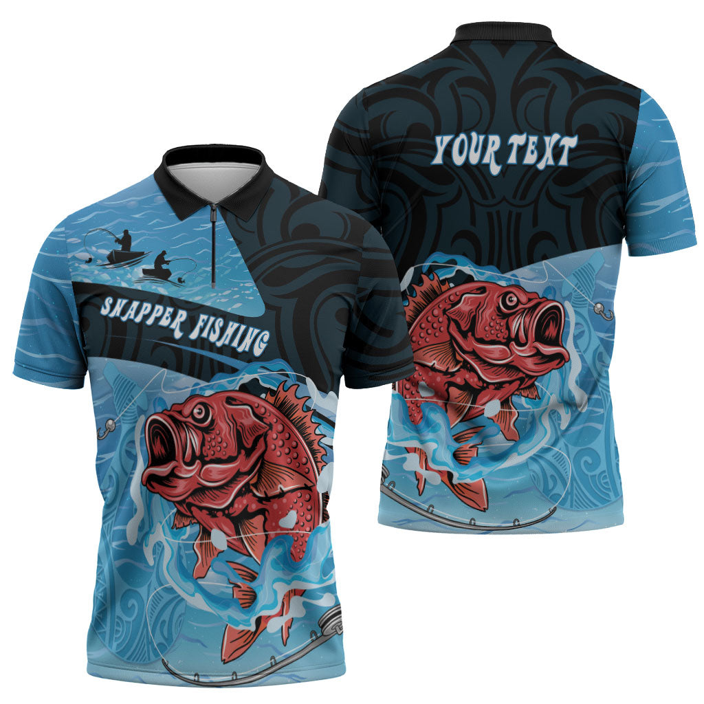 Personalised Snapper Fishing New Zealand Zipper Polo Shirt Tamure Fish Hook Maori Pattern LT22 - Polynesian Pride