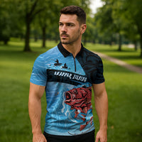 Personalised Snapper Fishing New Zealand Zipper Polo Shirt Tamure Fish Hook Maori Pattern LT22 - Polynesian Pride