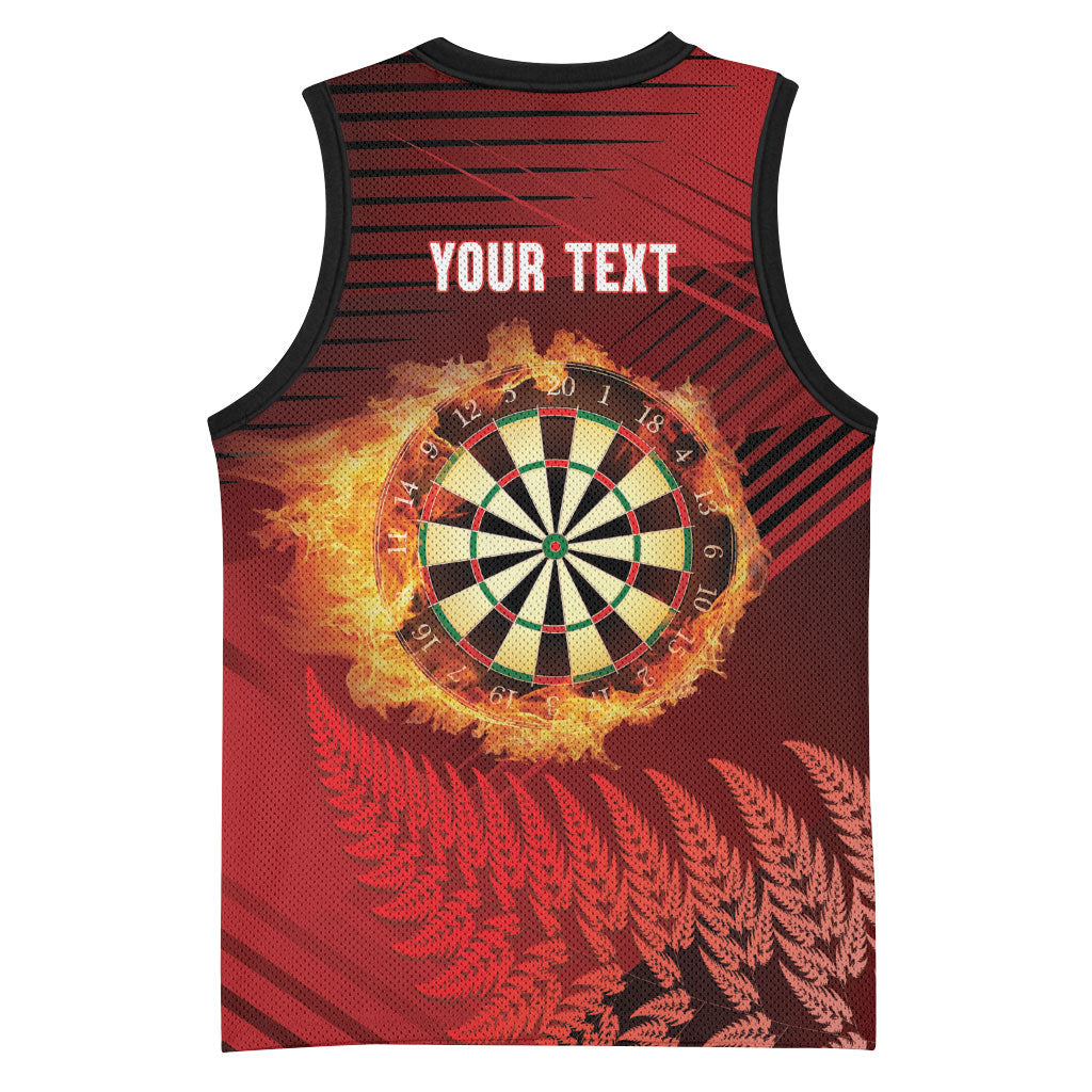 Personalised Darts New Zealand Basketball Jersey Silver Fern Red Color LT22 - Polynesian Pride