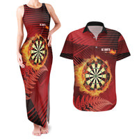 Personalised Darts New Zealand Couples Matching Tank Maxi Dress and Hawaiian Shirt Silver Fern Red Color
