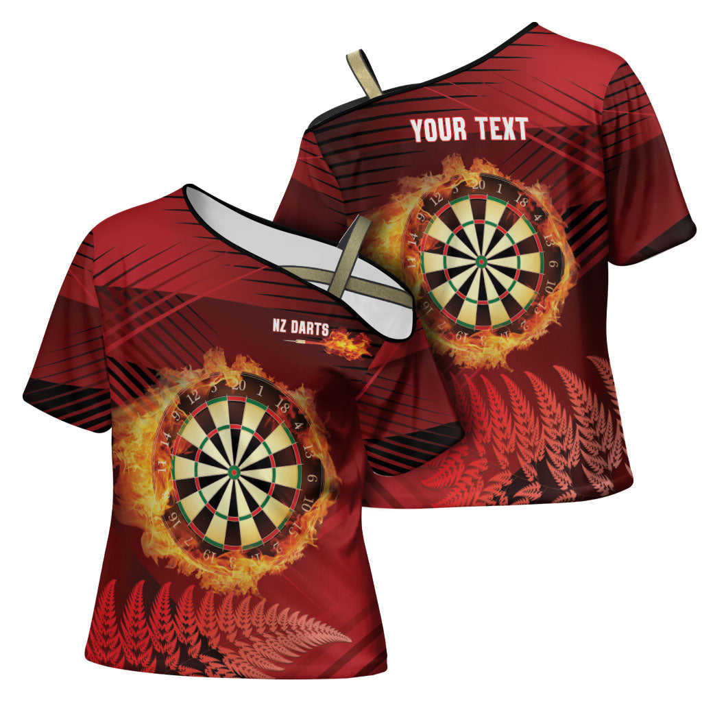 Personalised Darts New Zealand Cross Shoulder Shirt Silver Fern Red Color LT22 - Polynesian Pride