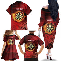 Personalised Darts New Zealand Family Matching Off The Shoulder Long Sleeve Dress and Hawaiian Shirt Silver Fern Red Color LT22 - Polynesian Pride