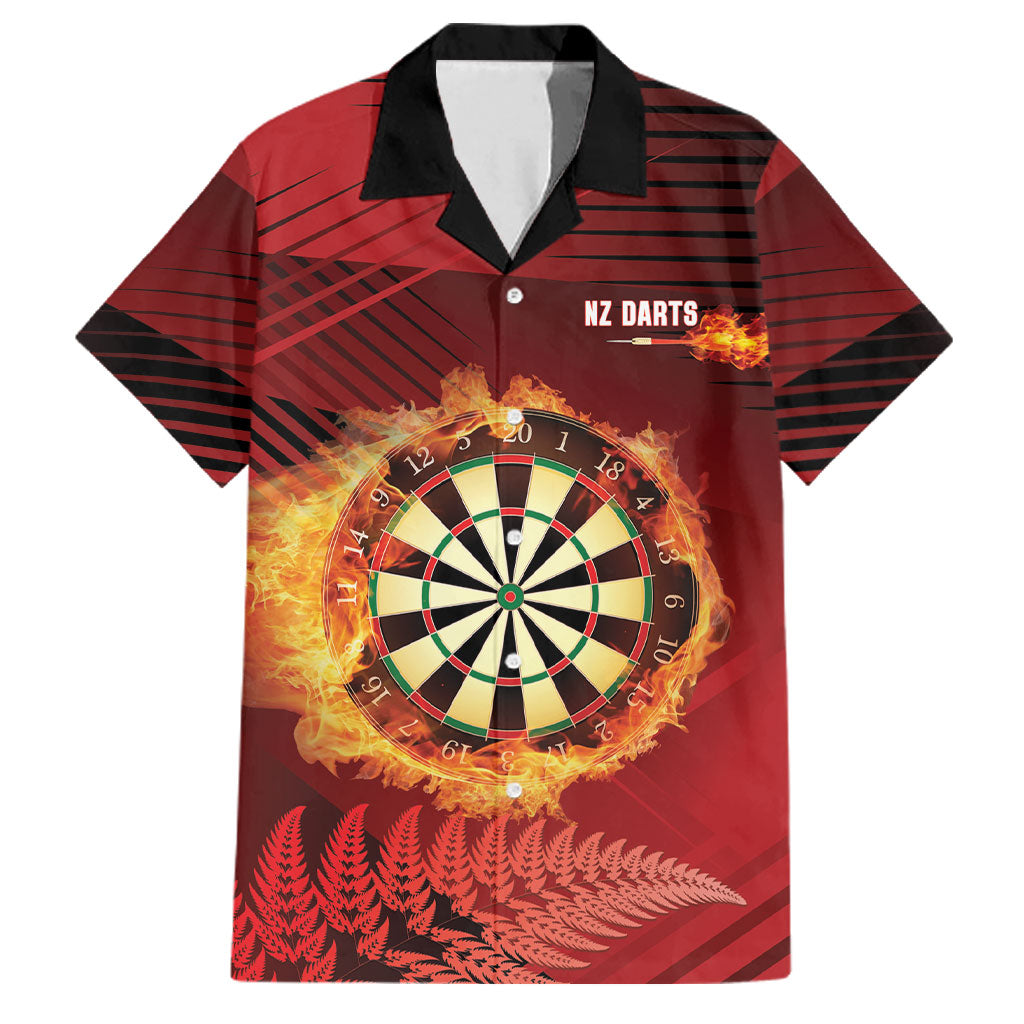 Personalised Darts New Zealand Family Matching Off Shoulder Maxi Dress and Hawaiian Shirt Silver Fern Red Color LT22 Dad's Shirt - Short Sleeve Red - Polynesian Pride