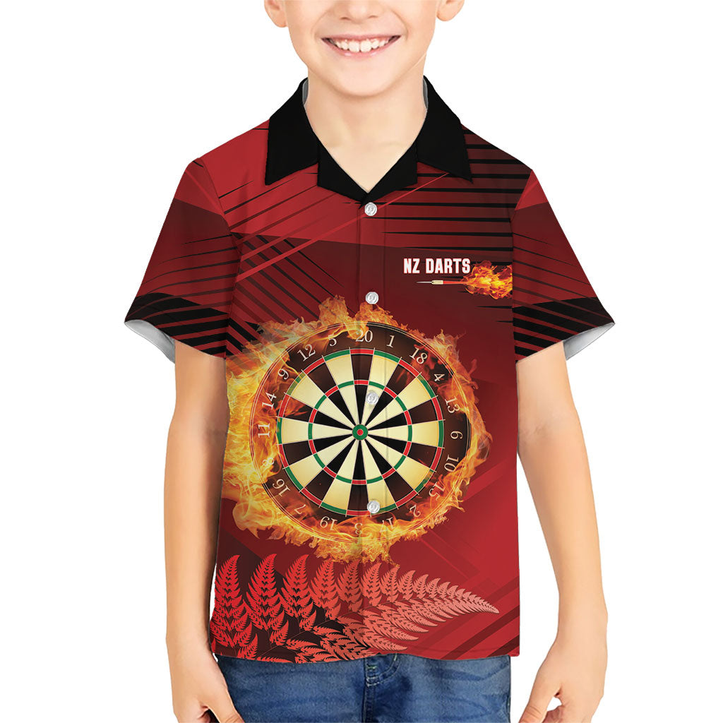 Personalised Darts New Zealand Family Matching Off Shoulder Short Dress and Hawaiian Shirt Silver Fern Red Color LT22 Son's Shirt Red - Polynesian Pride