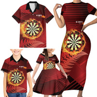 Personalised Darts New Zealand Family Matching Short Sleeve Bodycon Dress and Hawaiian Shirt Silver Fern Red Color LT22 - Polynesian Pride