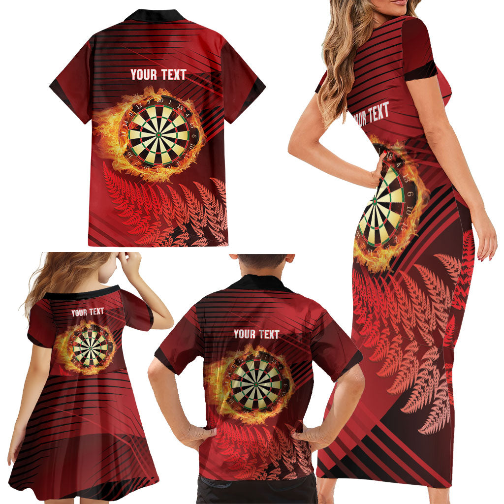 Personalised Darts New Zealand Family Matching Short Sleeve Bodycon Dress and Hawaiian Shirt Silver Fern Red Color LT22 - Polynesian Pride