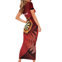 Personalised Darts New Zealand Family Matching Short Sleeve Bodycon Dress and Hawaiian Shirt Silver Fern Red Color LT22 - Polynesian Pride