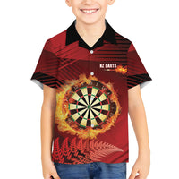 Personalised Darts New Zealand Family Matching Short Sleeve Bodycon Dress and Hawaiian Shirt Silver Fern Red Color LT22 Son's Shirt Red - Polynesian Pride