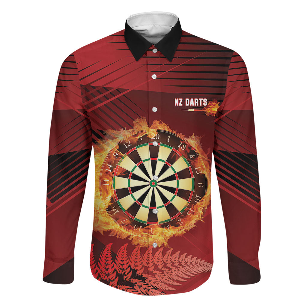 Personalised Darts New Zealand Family Matching Summer Maxi Dress and Hawaiian Shirt Silver Fern Red Color LT22 Dad's Shirt - Long Sleeve Red - Polynesian Pride