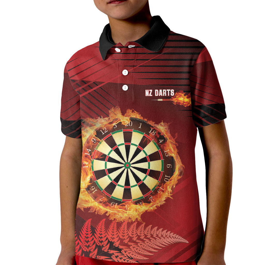 Personalised Darts New Zealand Kid Polo Shirt Silver Fern Red Color LT22 Kid Red - Polynesian Pride