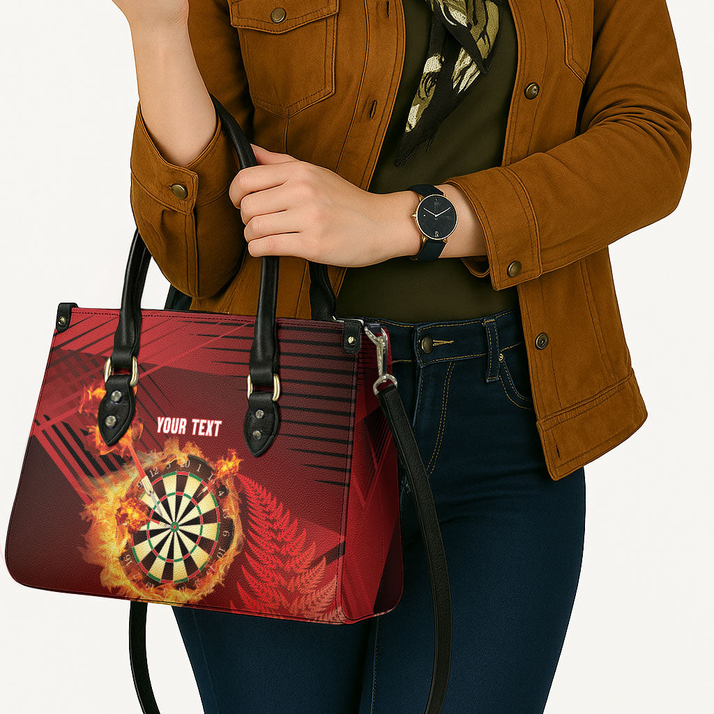 Personalised Darts New Zealand Leather Bag Silver Fern Red Color