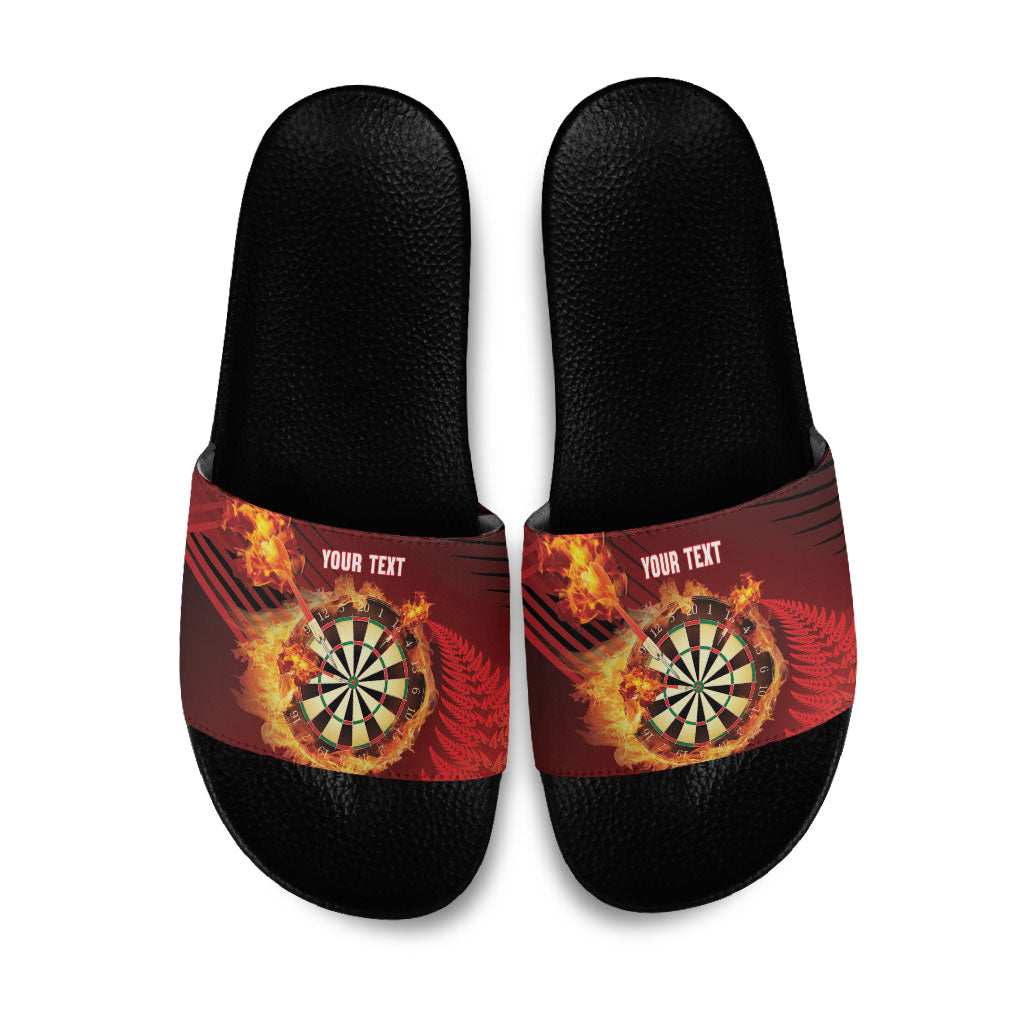 Personalised Darts New Zealand Slide Sandals Silver Fern Red Color LT22 Red - Polynesian Pride