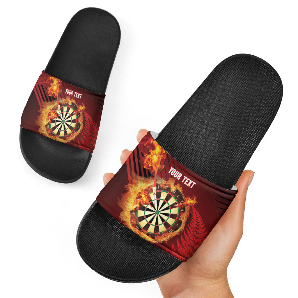 Personalised Darts New Zealand Slide Sandals Silver Fern Red Color LT22 - Polynesian Pride