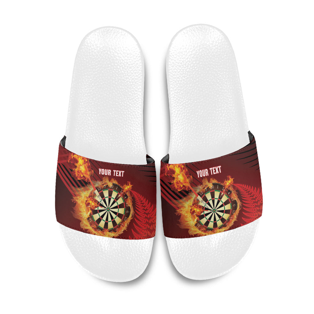 Personalised Darts New Zealand Slide Sandals Silver Fern Red Color LT22 Red - Polynesian Pride