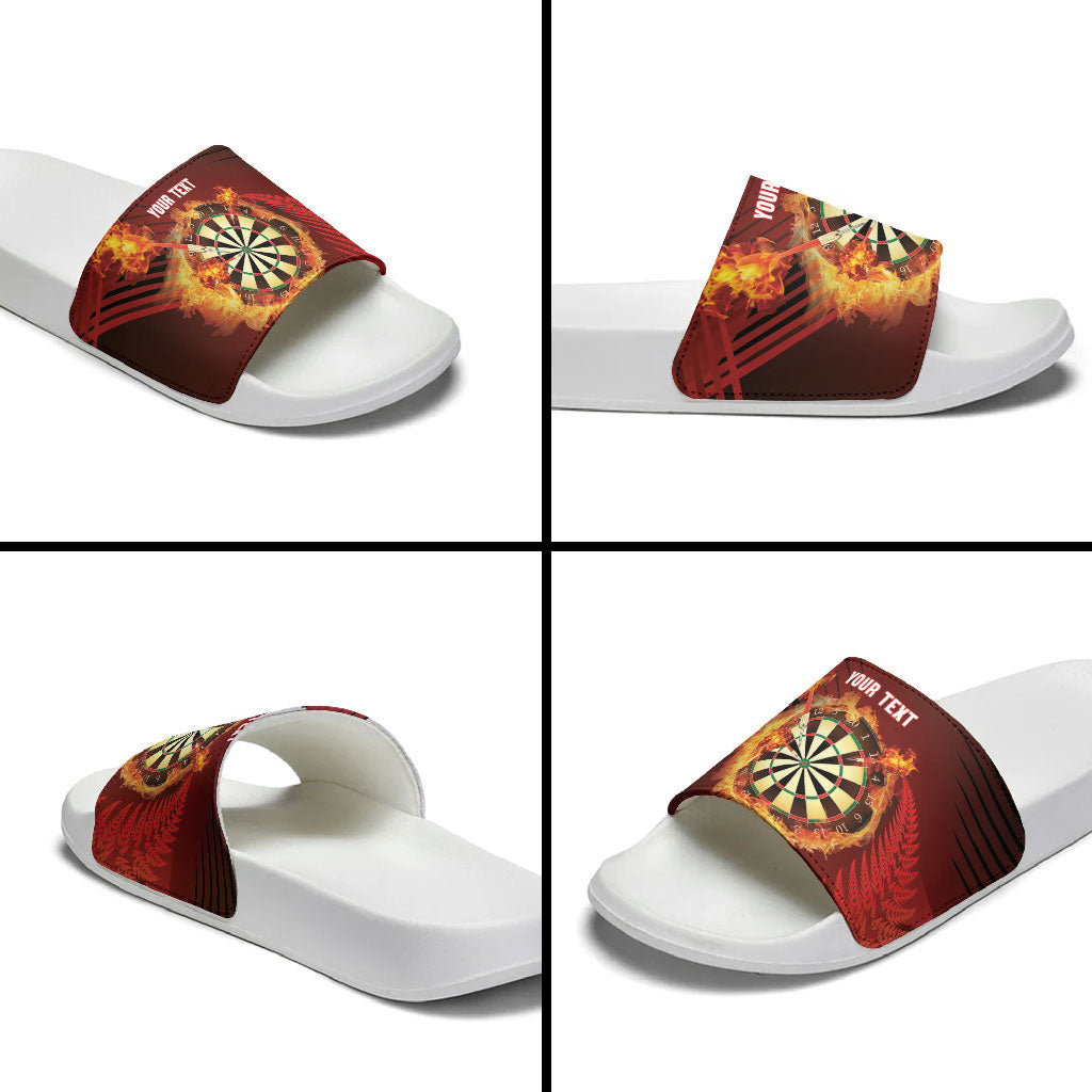 Personalised Darts New Zealand Slide Sandals Silver Fern Red Color LT22 - Polynesian Pride