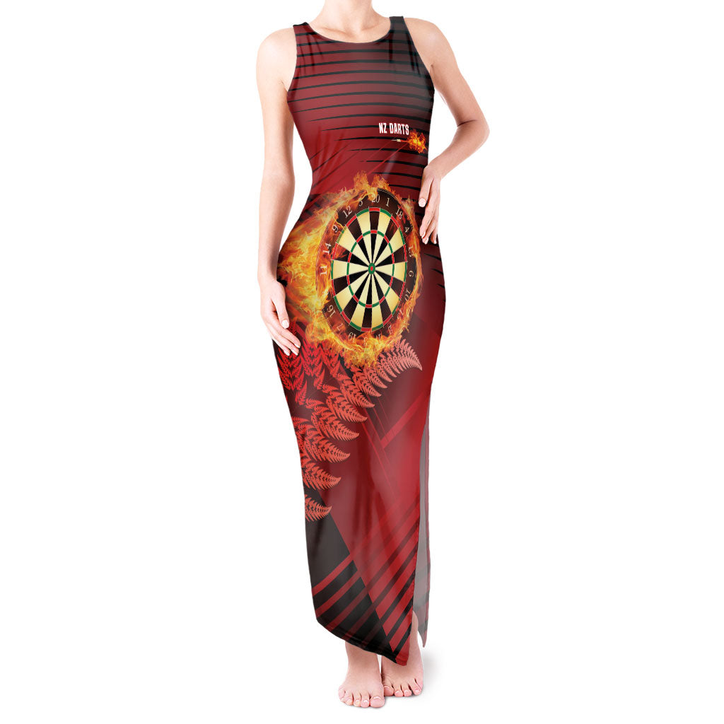 Personalised Darts New Zealand Tank Maxi Dress Silver Fern Red Color LT22 Women Red - Polynesian Pride