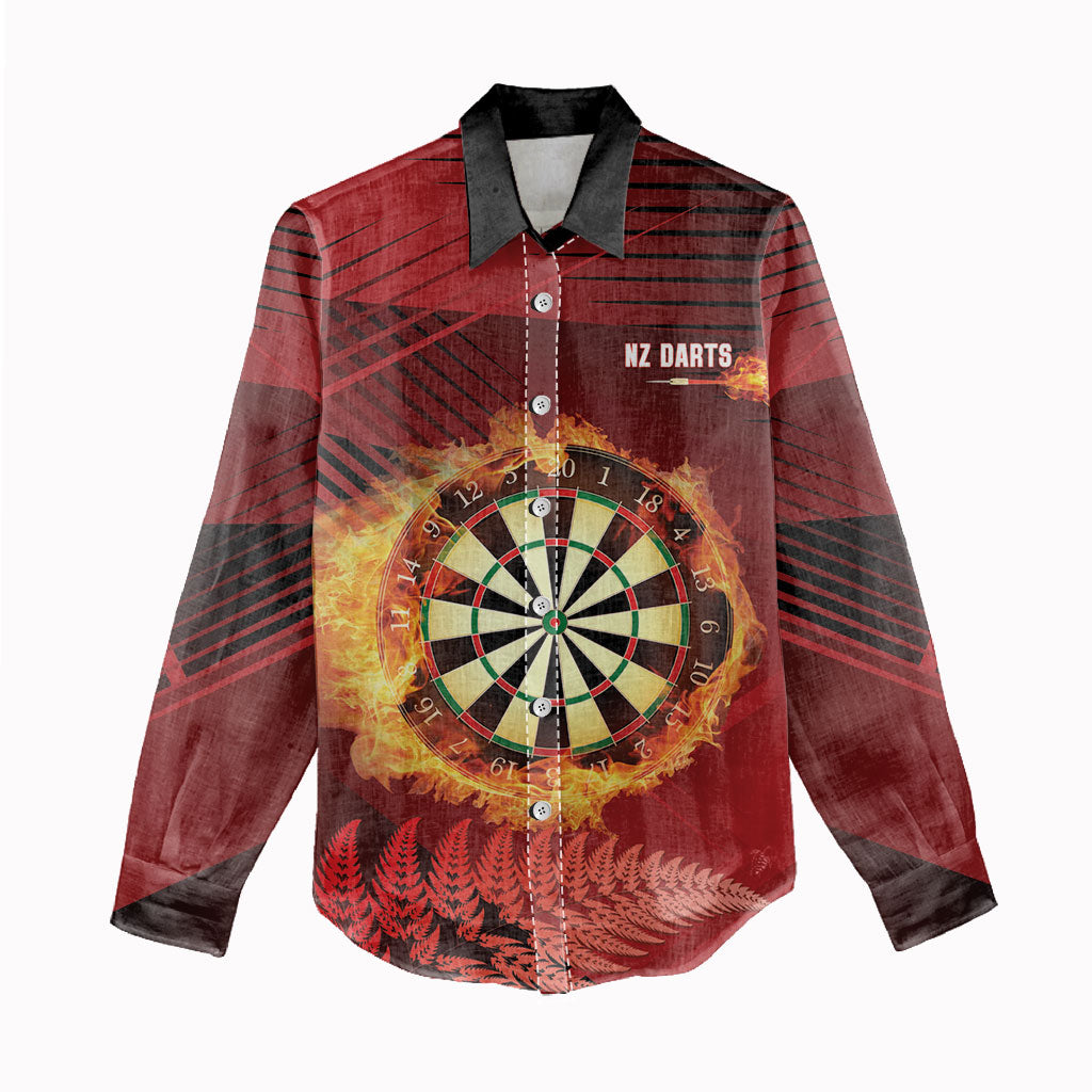 Personalised Darts New Zealand Women Casual Shirt Silver Fern Red Color