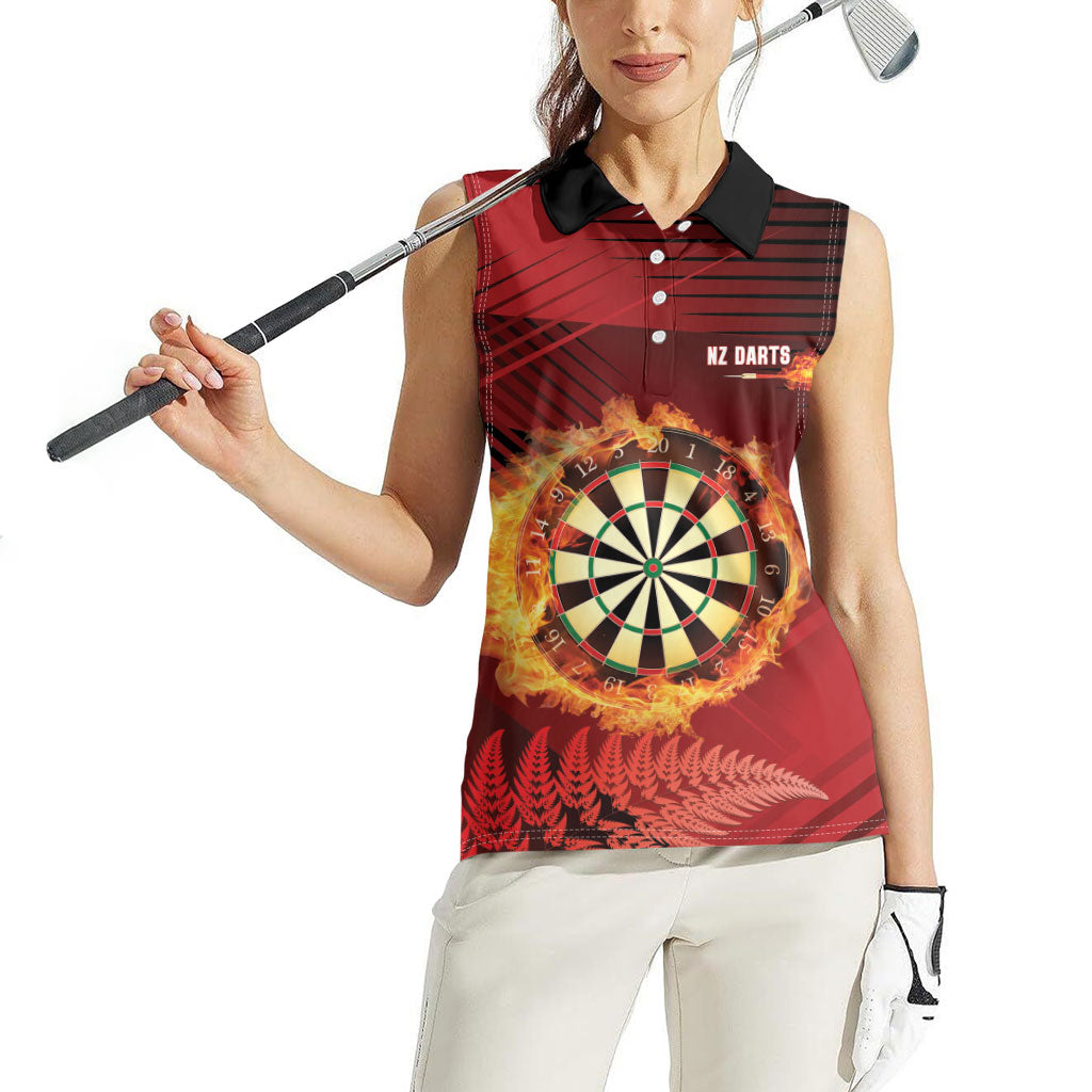 Personalised Darts New Zealand Women Sleeveless Polo Shirt Silver Fern Red Color