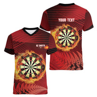 Personalised Darts New Zealand Women V-Neck T-Shirt Silver Fern Red Color
