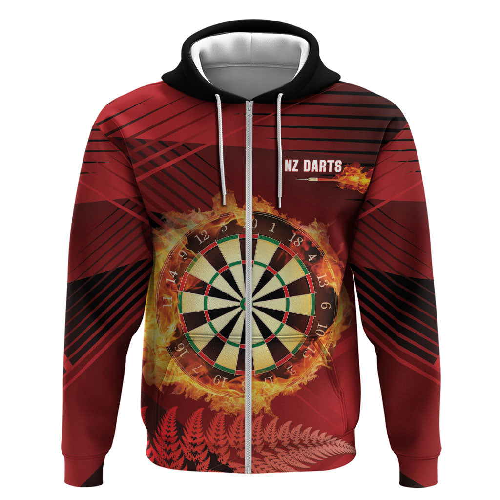 Personalised Darts New Zealand Zip Hoodie Silver Fern Red Color LT22 Zip Hoodie Red - Polynesian Pride