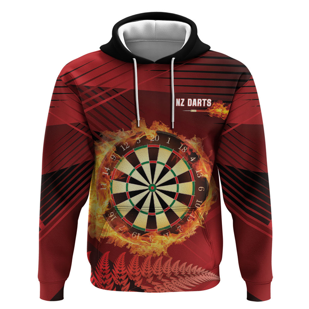 Personalised Darts New Zealand Zip Hoodie Silver Fern Red Color LT22 Pullover Hoodie Red - Polynesian Pride