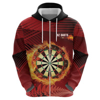 Personalised Darts New Zealand Zip Hoodie Silver Fern Red Color LT22 - Polynesian Pride