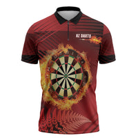 Personalised Darts New Zealand Zipper Polo Shirt Silver Fern Red Color LT22 Red - Polynesian Pride