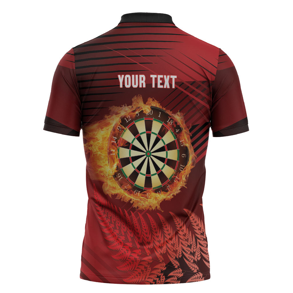 Personalised Darts New Zealand Zipper Polo Shirt Silver Fern Red Color LT22 - Polynesian Pride