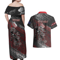 Personalised Cycling New Zealand Couples Matching Off Shoulder Maxi Dress and Hawaiian Shirt Aotearoa Pride Sportswear