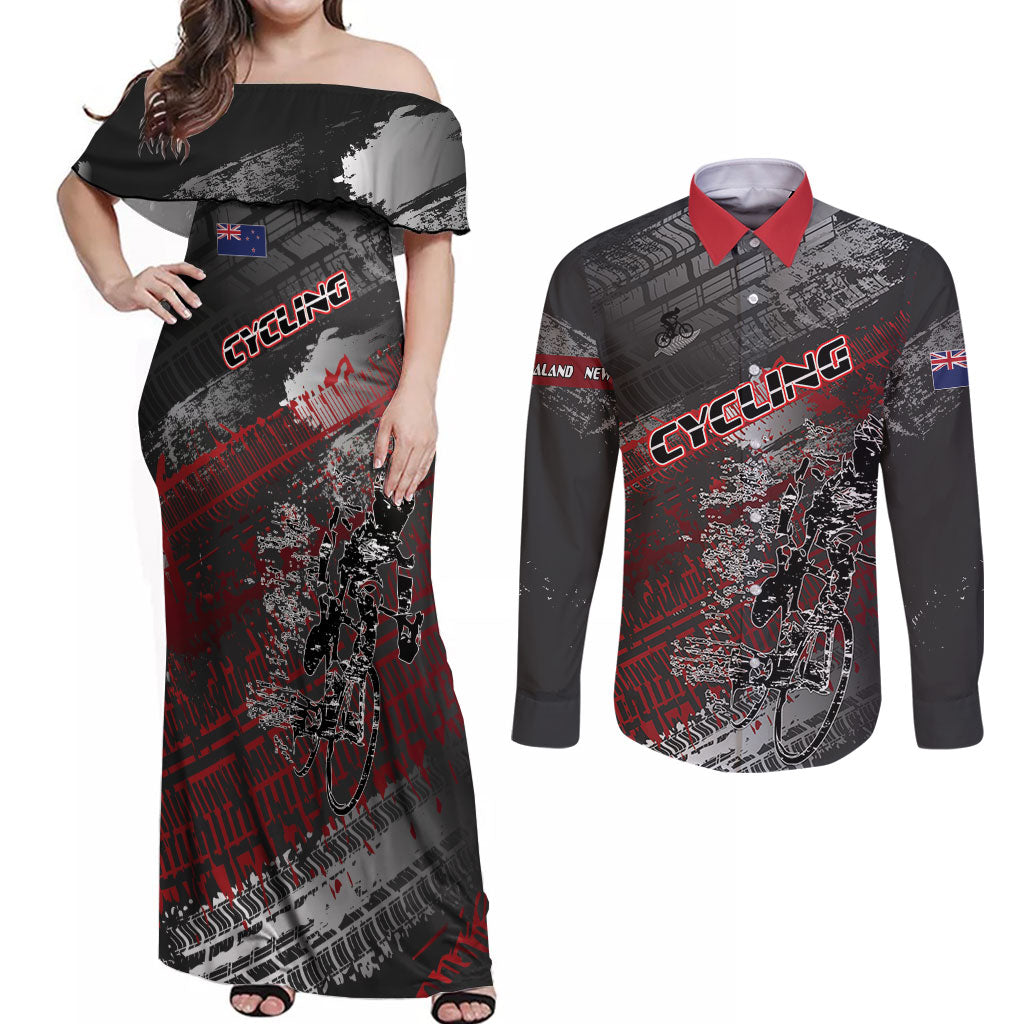 Personalised Cycling New Zealand Couples Matching Off Shoulder Maxi Dress and Long Sleeve Button Shirt Aotearoa Pride Sportswear LT22 Red - Polynesian Pride