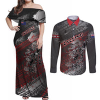 Personalised Cycling New Zealand Couples Matching Off Shoulder Maxi Dress and Long Sleeve Button Shirt Aotearoa Pride Sportswear LT22 Red - Polynesian Pride