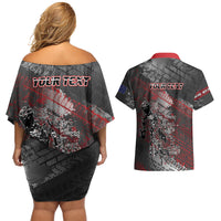 Personalised Cycling New Zealand Couples Matching Off Shoulder Short Dress and Hawaiian Shirt Aotearoa Pride Sportswear