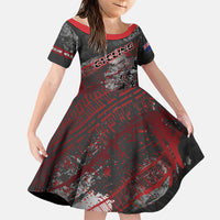 Personalised Cycling New Zealand Family Matching Off Shoulder Maxi Dress and Hawaiian Shirt Aotearoa Pride Sportswear LT22 Daughter's Dress Red - Polynesian Pride