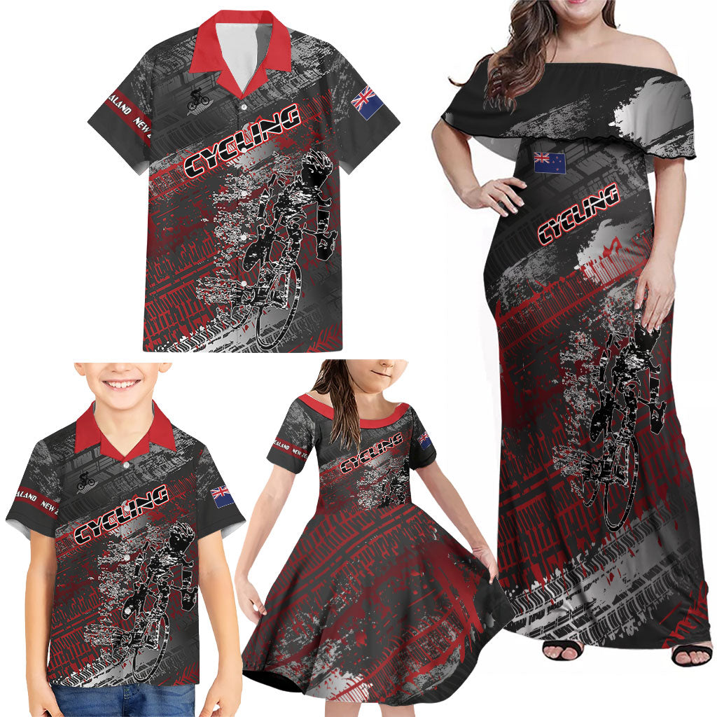 Personalised Cycling New Zealand Family Matching Off Shoulder Maxi Dress and Hawaiian Shirt Aotearoa Pride Sportswear