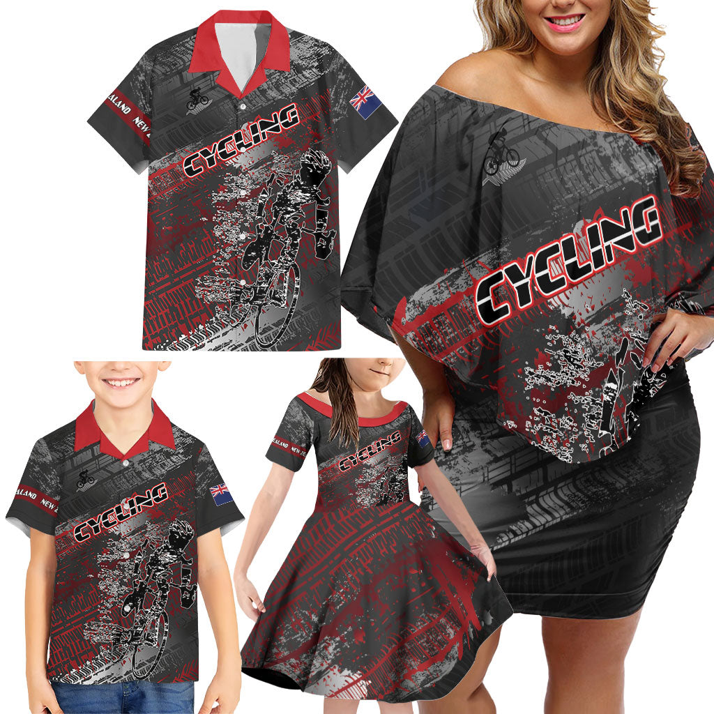 Personalised Cycling New Zealand Family Matching Off Shoulder Short Dress and Hawaiian Shirt Aotearoa Pride Sportswear LT22 - Polynesian Pride