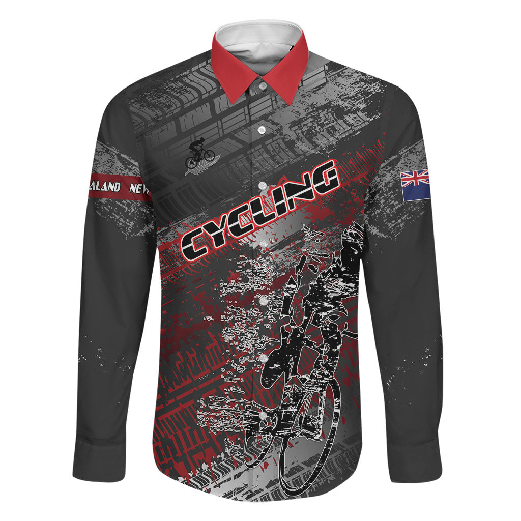 Personalised Cycling New Zealand Family Matching Off Shoulder Short Dress and Hawaiian Shirt Aotearoa Pride Sportswear LT22 Dad's Shirt - Long Sleeve Red - Polynesian Pride