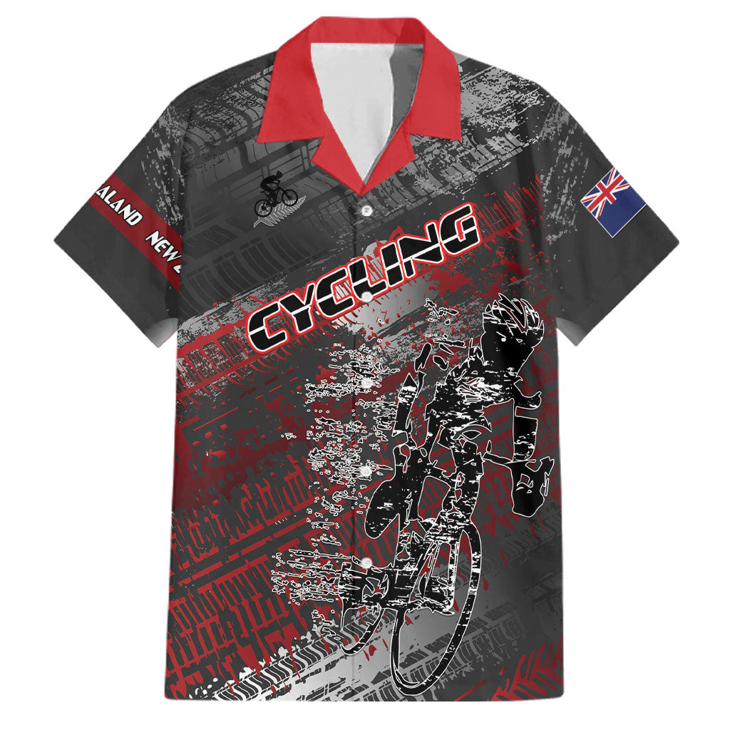 Personalised Cycling New Zealand Family Matching Puletasi and Hawaiian Shirt Aotearoa Pride Sportswear LT22 Dad's Shirt - Short Sleeve Red - Polynesian Pride