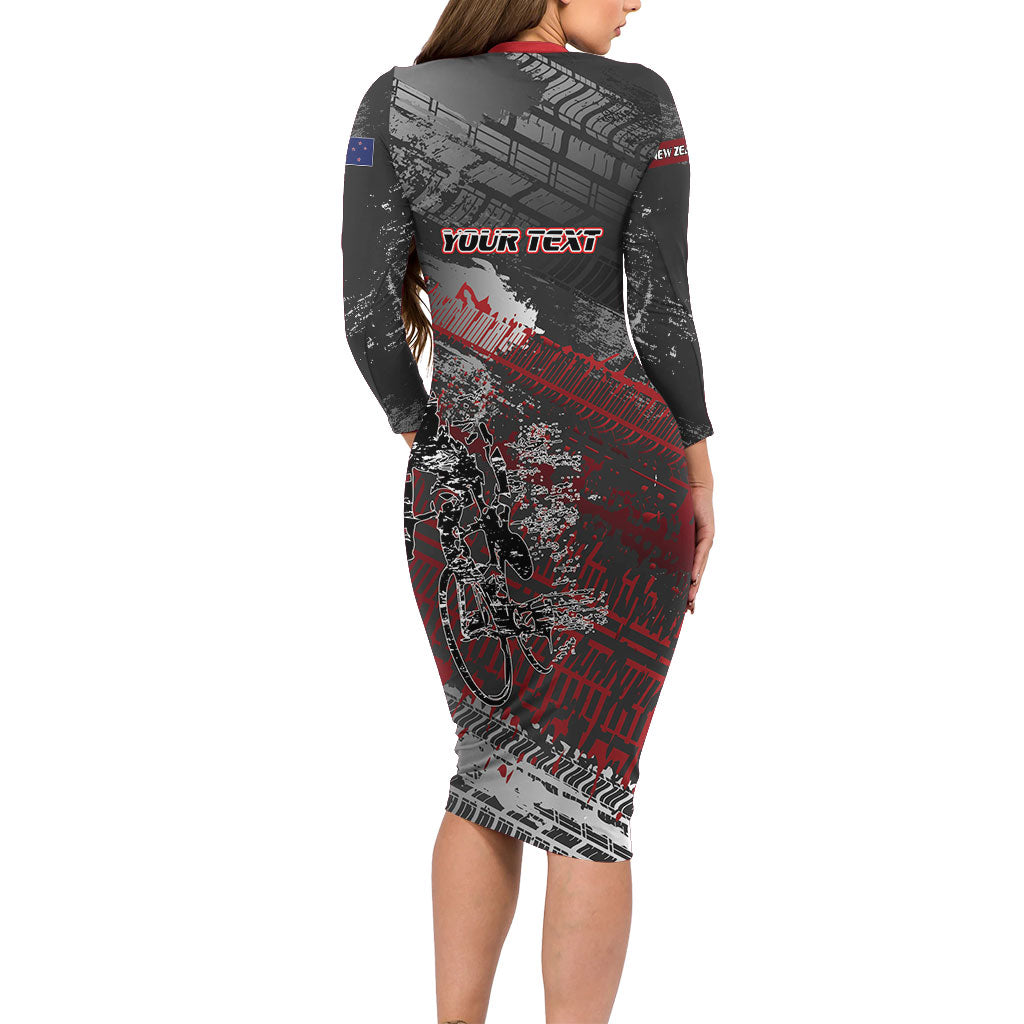 Personalised Cycling New Zealand Long Sleeve Bodycon Dress Aotearoa Pride Sportswear LT22 - Polynesian Pride