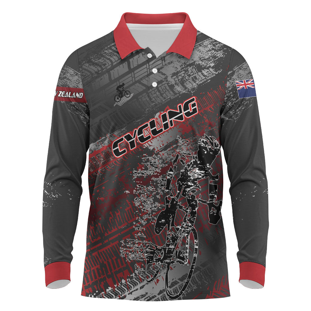 Personalised Cycling New Zealand Long Sleeve Polo Shirt Aotearoa Pride Sportswear LT22 Red - Polynesian Pride