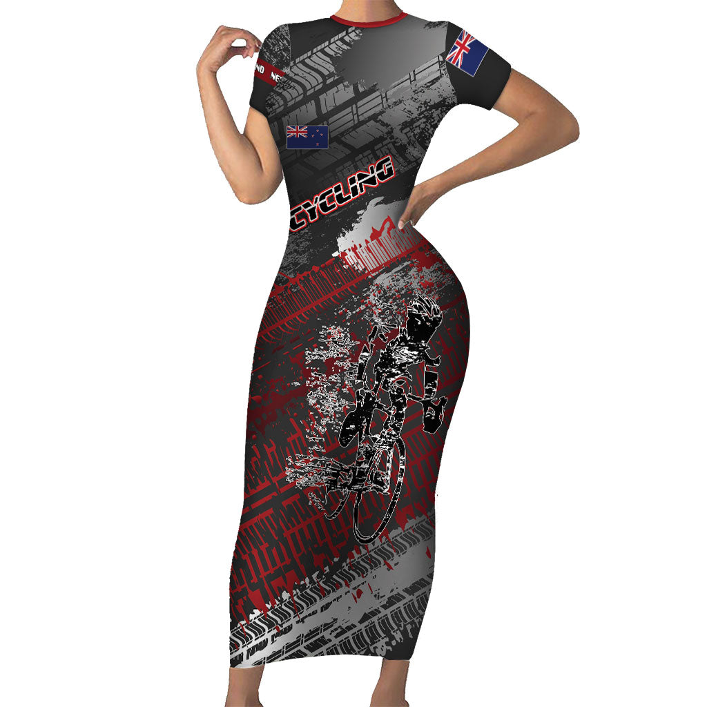 Personalised Cycling New Zealand Short Sleeve Bodycon Dress Aotearoa Pride Sportswear LT22 Long Dress Red - Polynesian Pride