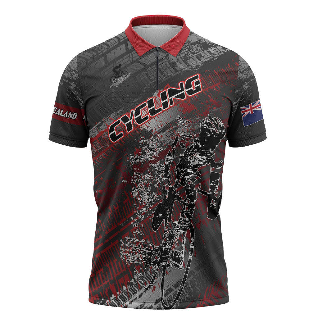 Personalised Cycling New Zealand Zipper Polo Shirt Aotearoa Pride Sportswear LT22 Red - Polynesian Pride